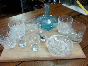 lot 96 image: Nice collection of glass � ashtray -shotglass � blue vase