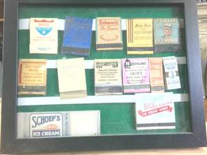 lot 214 image: Framed Vintage Dairy Themed Matchbook Collection � Very Rare � Portis Straws � Bowman Dairy � Wilkersons � Northland Ice cream � Dutch Maid