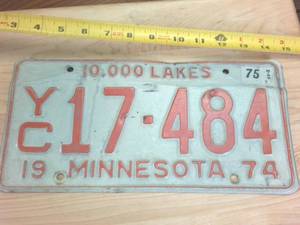 lot 222 image: Vintage 1974 Embossed 10000 Lakes Minnesota License Plate