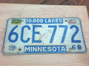 lot 238 image: Vintage 1968 Embossed 10000 Lakes Minnesota License Plate