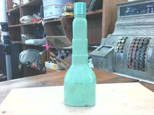 lot 258 image: VERY RARE � Circa 1920s Vintage Liquor Flask -  Milk green glass � 1cent liquor tax stamp � Mohawk Liqueurs (empty)