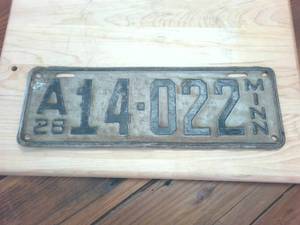 lot 264 image: Rare 1928 Embossed Minnesota License Plate