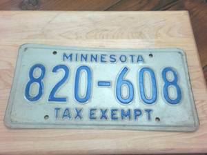 lot 268 image: Minnesota No Year Tax Exempt Embossed License Plate