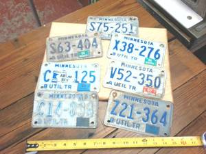 lot 272 image: Lot of 7 Vintage Minnesota Embossed Trailer License plates from  early 80s to 2000s