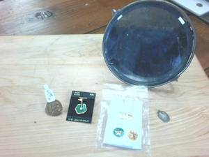 lot 287 image: Vintage Round Mirror and military pins