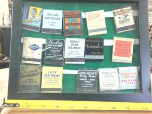 lot 301 image: Vintage Framed Matchbook Collection including -  Forest Lake Dairy � Harvey Coop Creamery -  Super Milk out of Fargo -  MelORich � Acee � Grand Prize Milk and more