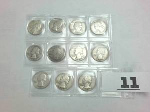 lot 11 image: Lot of 11 pre-1965 Washington Quarters � Various years -  $2.75 Face Value