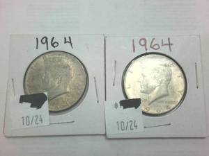 lot 12 image: Lot of 2 1964 Silver Kennedy Half Dollars � One dollar face value