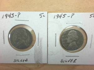lot 318 image: 2 coins � Silver Nickels from War Era -  1945-P and 1943-P
