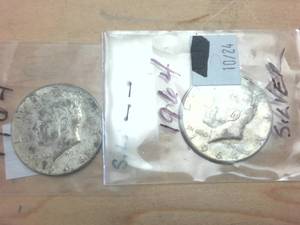 lot 322 image: 2 coins � 1964 Silver Kennedy Half Dollars � one dollar face value