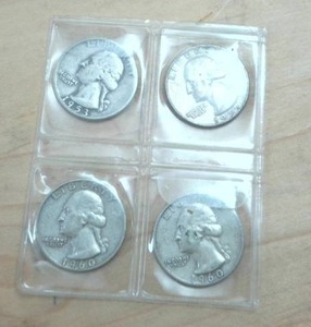 lot 325 image: 4 silver coins total � Pre-1965 Washington Quarters � 1 dollar face value