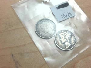 lot 326 image: 2 silver dimes � US Mercury and a Canadian dime