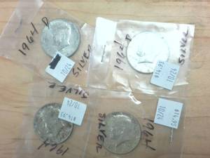 lot 332 image: 4 coin lot � 1964 Silver Kennedy Half Dollars � two dollar face value