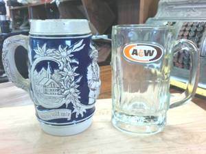 lot 333 image: 2 Mugs � One made in Germany Stein and an Authentic A&W Vintage Glass Frosty Mug