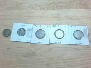 lot 334 image: 5 coin lot � War Era Silver Nickels from 1943