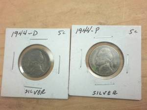 lot 337 image: 2 War Era 1944 Silver Jefferson Nickels