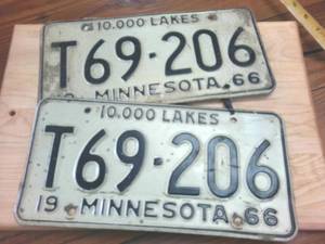 lot 367 image: Pair of Matching 1966 Embossed Minnesota License Platees