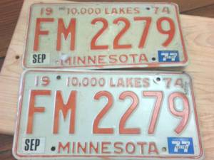 lot 370 image: 2 Matching Vintage Minnesota Embossed License Plates from 1974