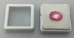 lot 74 image: 6.45 Lab Created Ct Oval cut Pink Kunzite Stone In Protective Case