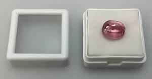 lot 75 image: 10.80 Lab Created Ct Oval cut Pink Kunzite Stone In Protective Case