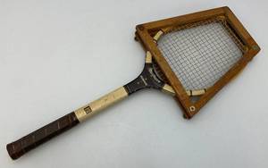 lot 83 image: Vintage Wooden MacGregor Commander Tennis Racket With Wooden Holder