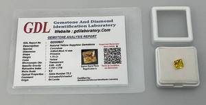 GDL Gemstone And Diamond Identification Laboratory Natural Yellow Sapphire 1.75CT Princess Cut Gemstone With Card