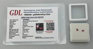 lot 132 image: GDL Gemstone And Diamond Identification Laboratory Natural Red Ruby Marquise 4x2MM Gemstone With Card