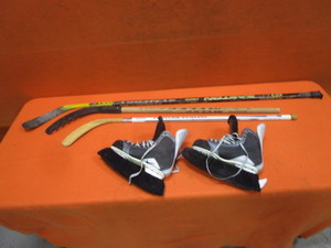 lot 121 image: Nike size 10D Hockey Skates & Hockey Sticks