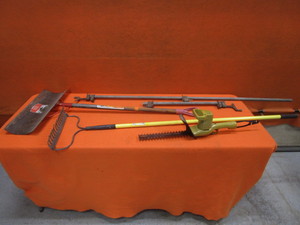 lot 135 image: Shovel, Rake, Bar Clamps, Hedge Trimmer