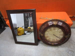lot 145 image: 32x44 Mirror, 34 Clock, Coat Hook