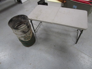 lot 146 image: Barrel of Floor Dry & 2x4 CollapsibleFoldable Table