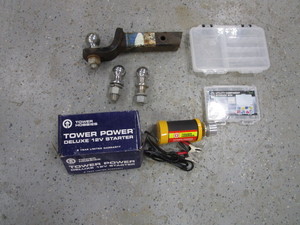 lot 20 image: Receiver Hitch, Balls, 12v Starter, Parts Organizers