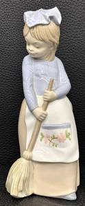 lot 44H image: Zaphir Spain Porcelain Girl with Broom and Flower Apron Figurine