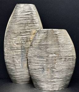 lot 48H image: Set of 2 Crate and Barrel Silver Vases, 16 Inch and 11 Inch
