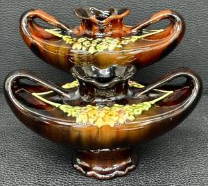 lot 54H image: Pair of Vintage Peters and Reed Aladdin Style Pottery Vases, No. 332