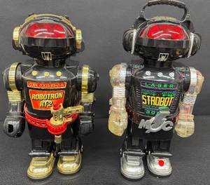lot 42RO image: Lot of 2 Vintage Toy Robots - Strobot and Robotron RT-2