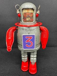 lot 87RO image: Astro-Scout Wind-Up Tin Robot Toy with Key and Box