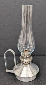 lot 107JT image: Vintage Hurricane Oil Lamp - 15 in Tall, 4.5 in Base Diameter, Clear Glass Chimney