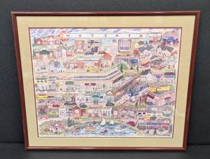 lot 112SC image: Wayzata Print by Charlotte S. - Framed Artwork, Minnesota Town Scene Wall Art Print