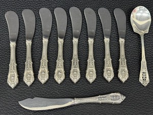 lot 9CC image: Wallace Rose Point Sterling Silver Flatware Set - 8 Spreaders, 1 Butter Knife, 1 Sugar Spoon
