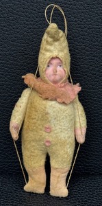 lot 15MO image: Antique Cloth Doll - Cotton-Spun Fabric, Hooded Cone Outfit - Wear as Shown