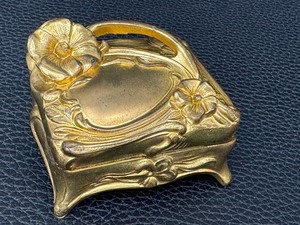 lot 23MO image: Antique Gold-Tone Floral Jewelry Casket Box - Ornate Rococo-Style Keepsake Box with Lining
