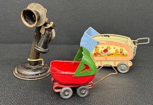 lot 27MO image: Ohio Art Co. Tin Toy Prams - 3-Piece Vintage Lot