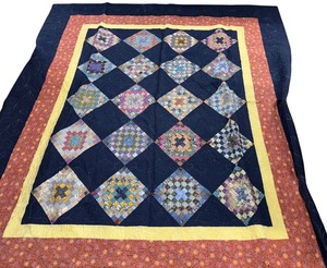 lot 51D image: Carolina Quilters Vintage Patchwork Quilt - Machine-Quilted Diamond-Block Design