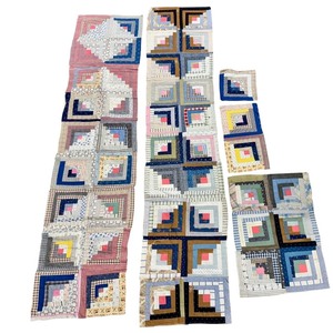 lot 53D image: Vintage Log Cabin Quilt Blocks & Panels - Patchwork Pieces, Assorted Sizes