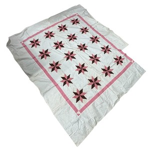 lot 55D image: Vintage Quilt Top - Patchwork Star Blocks with Pink Border