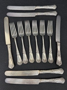 lot 63CC image: Vintage Reliance Plate Flatware Set - Ornate Silverplate Dinner Forks & Knives