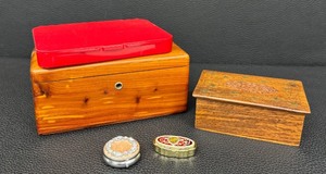 lot 77JT image: Lane Vintage Dresser Box with Red Bakelite Jewelry Box & Trinket Boxes - Pre-Owned