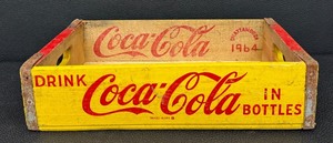 lot 83JT image: Coca-Cola Vintage Wooden Crate - 1964 Bottle Crate with Red Logo