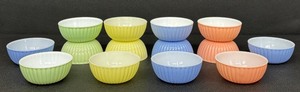 lot 84JT image: Set of 14 Vintage Ribbed Pastel Ceramic Bowls